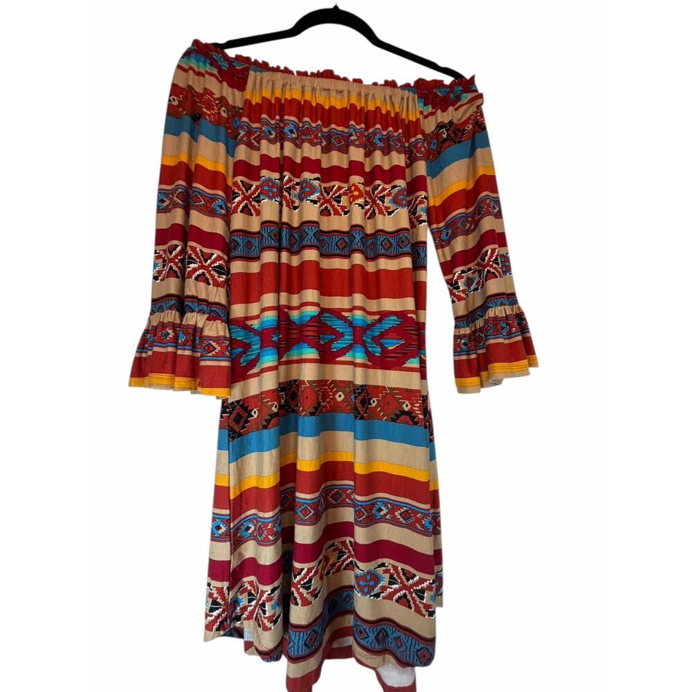 SCULLY Serape Red Aztec Peasant Dress - Size M - Picture 2 of 8